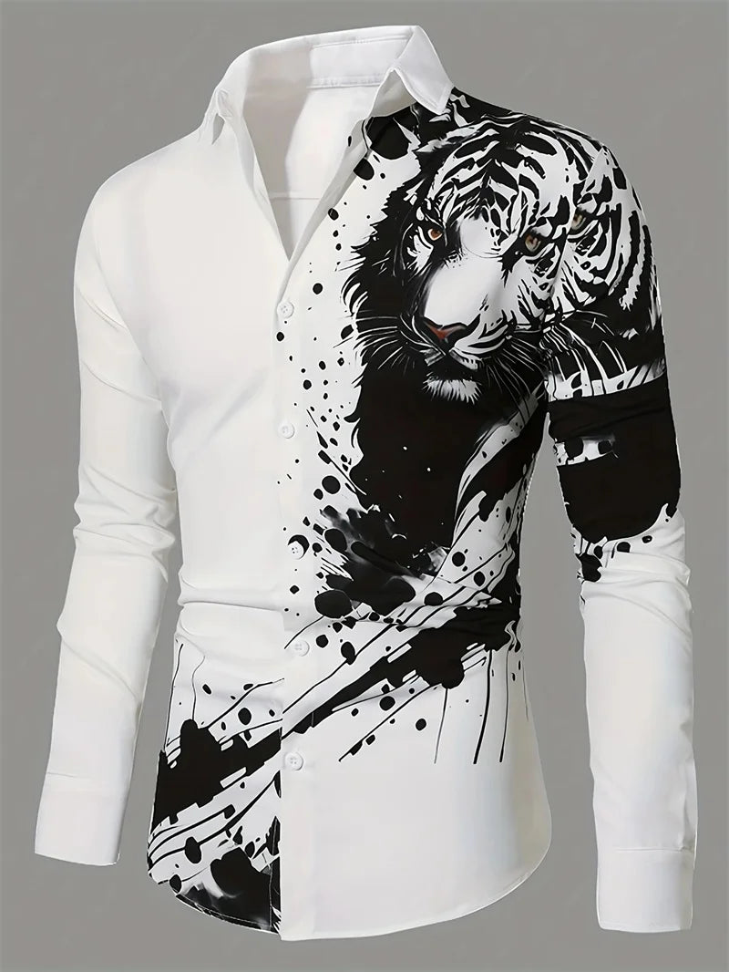 Fashion Men's Long Sleeve Shirts Tiger Pattern 3D Printed Men's Clothing 2025 Button Shirt Autumn New Casual Outdoor Shirt